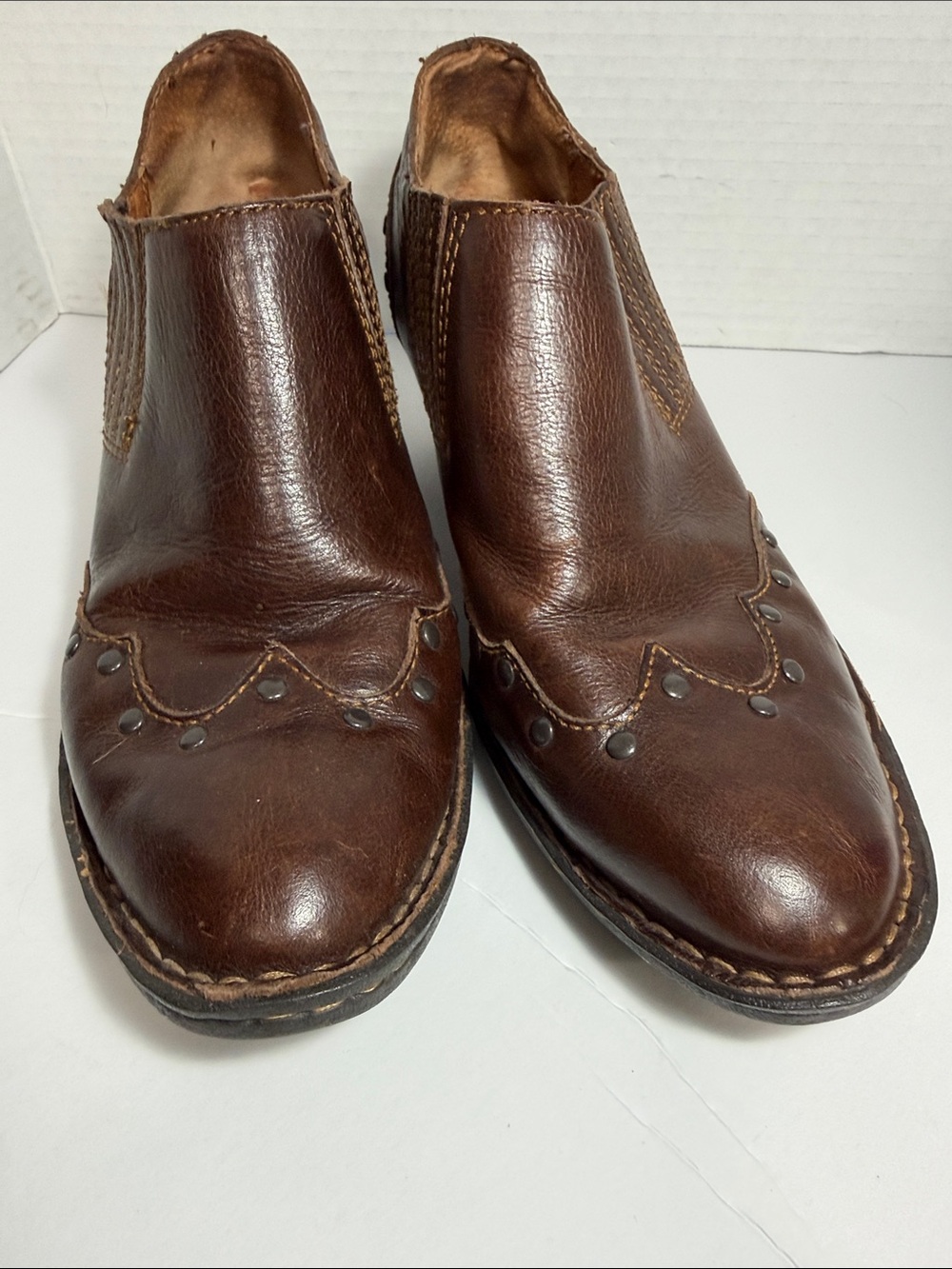 Born Dark Brown Studded Leather Heeled Ankle Boots - Picture 3 of 6